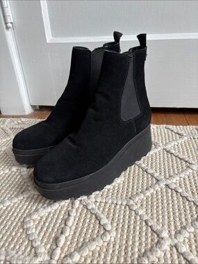 Calvin Klein Black Suede Platform Chelsea Boots
